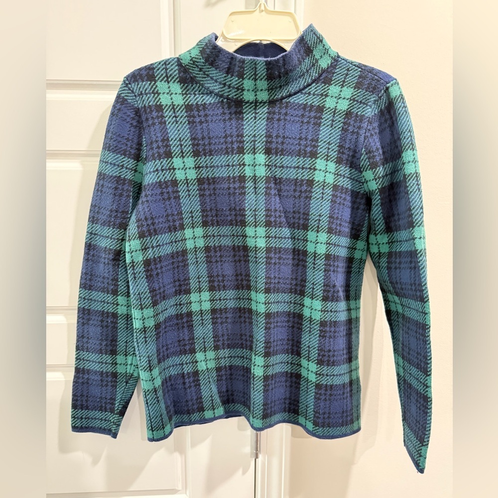 Lands' End Heavy Plaid Mockneck Top S Blackwatch Tartan Classic Back to School